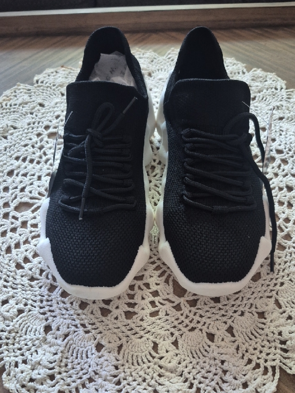 bernie mev. Black and White Slip-On Knit Sneakers